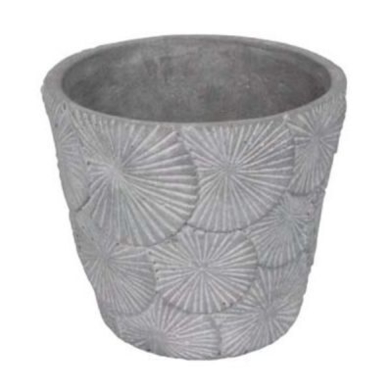 Beautiful rustic style concrete flower pot cover with textured floral pattern by Gisela Graham. Perfect for complementing your potted plants. Size 13x11x13cm